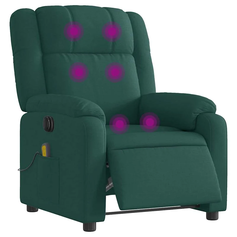 Fauteuil de relaxation TV fonction massage inclinable électrique 6 points de massage en tissu vert foncé DEC027283