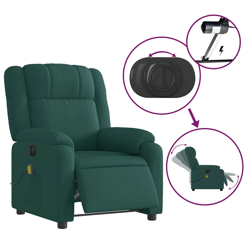 Fauteuil de relaxation TV fonction massage inclinable électrique 6 points de massage en tissu vert foncé DEC027283