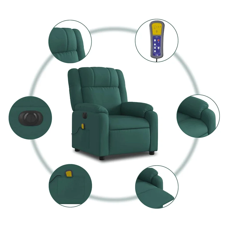 Fauteuil de relaxation TV fonction massage inclinable électrique 6 points de massage en tissu vert foncé DEC027283
