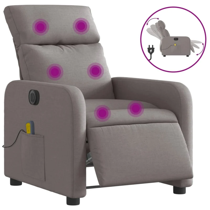 Fauteuil de relaxation TV fonction massage inclinable électrique en tissu taupe DEC027269