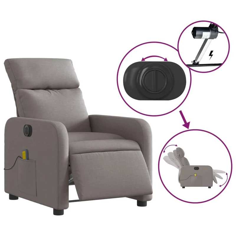 Fauteuil de relaxation TV fonction massage inclinable électrique en tissu taupe DEC027269
