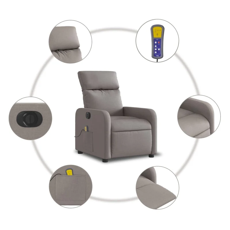 Fauteuil de relaxation TV fonction massage inclinable électrique en tissu taupe DEC027269