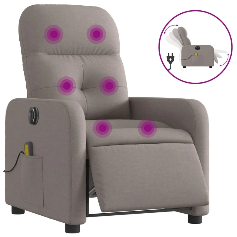 Fauteuil de relaxation TV fonction massage inclinable électrique 6 points de massage en tissu taupe DEC027267