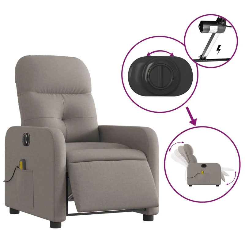 Fauteuil de relaxation TV fonction massage inclinable électrique 6 points de massage en tissu taupe DEC027267