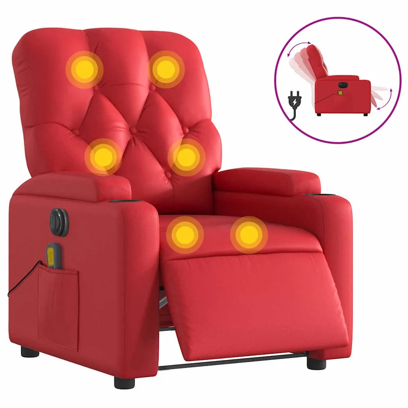 Fauteuil de relaxation TV fonction massage inclinable électrique 6 points de massage en PVC rouge DEC027263