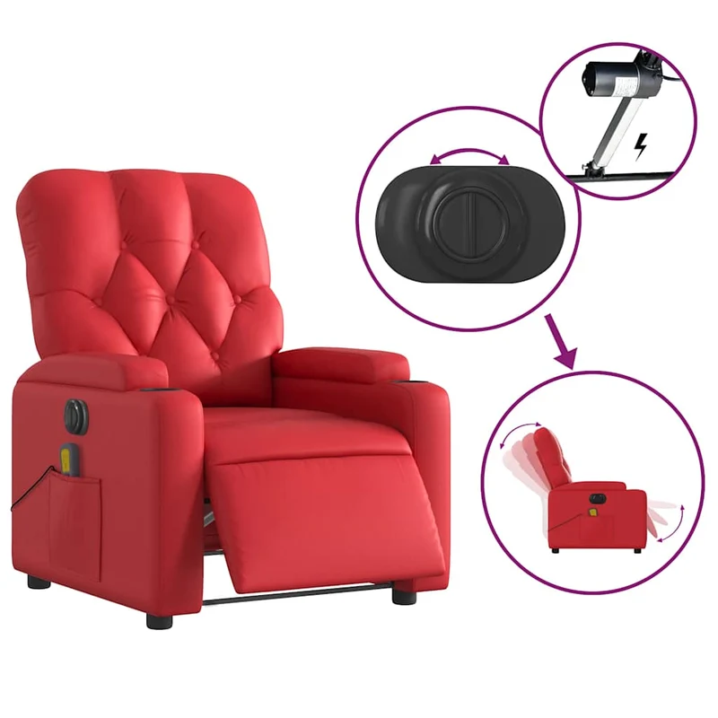 Fauteuil de relaxation TV fonction massage inclinable électrique 6 points de massage en PVC rouge DEC027263