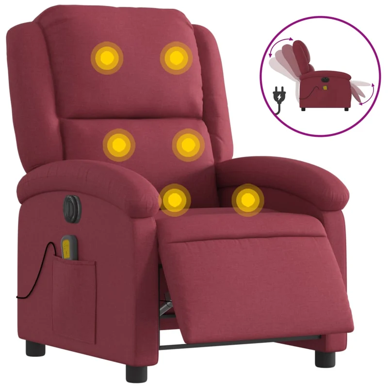 Fauteuil de relaxation TV fonction massage inclinable électrique 6 points de massage en tissu rouge bordeaux DEC027247
