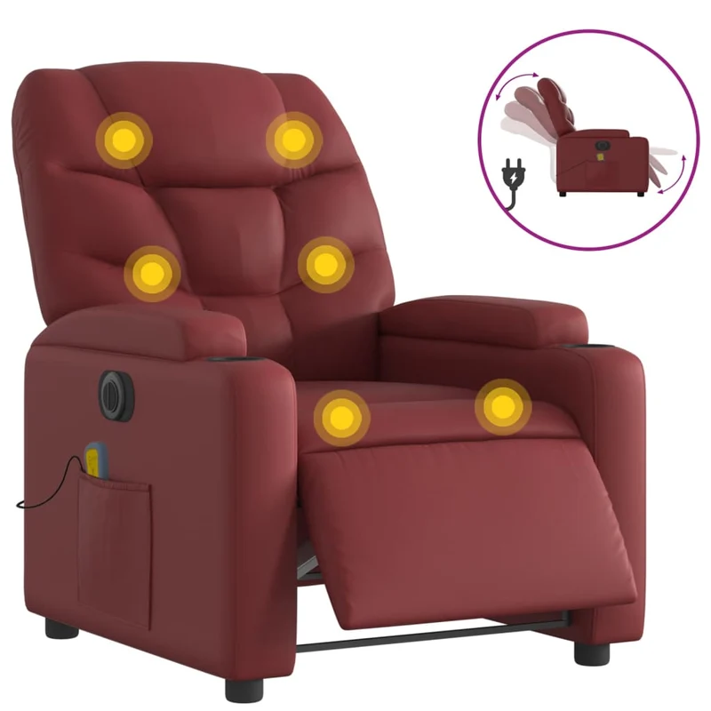 Fauteuil de relaxation TV fonction massage inclinable électrique en PVC rouge bordeaux DEC027242