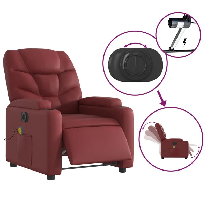 Fauteuil de relaxation TV fonction massage inclinable électrique en PVC rouge bordeaux DEC027242