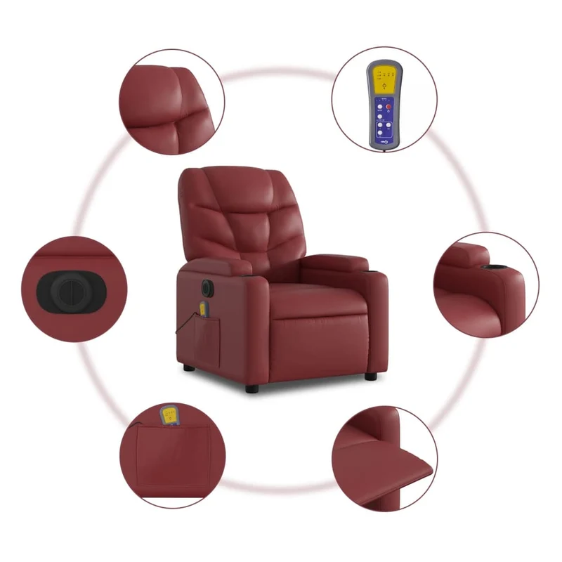 Fauteuil de relaxation TV fonction massage inclinable électrique en PVC rouge bordeaux DEC027242