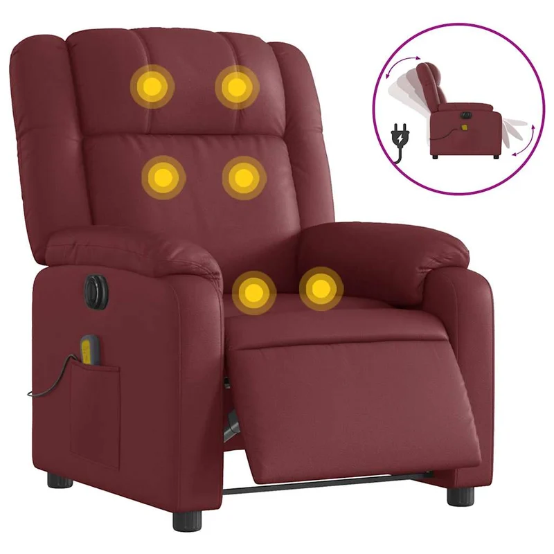 Fauteuil de relaxation TV fonction massage inclinable électrique en PVC rouge bordeaux DEC027237