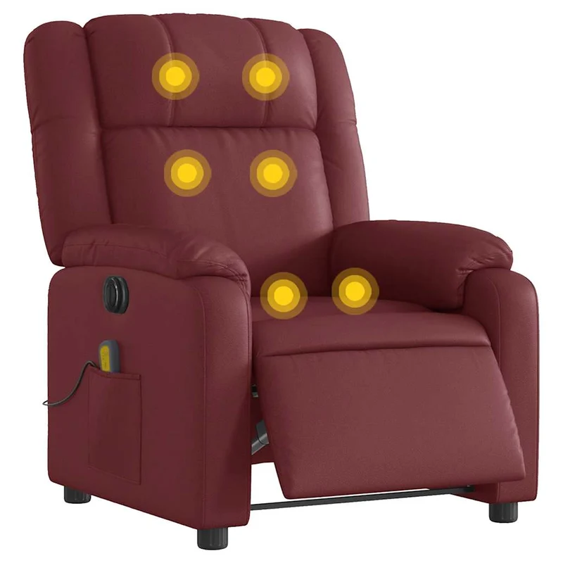 Fauteuil de relaxation TV fonction massage inclinable électrique en PVC rouge bordeaux DEC027237