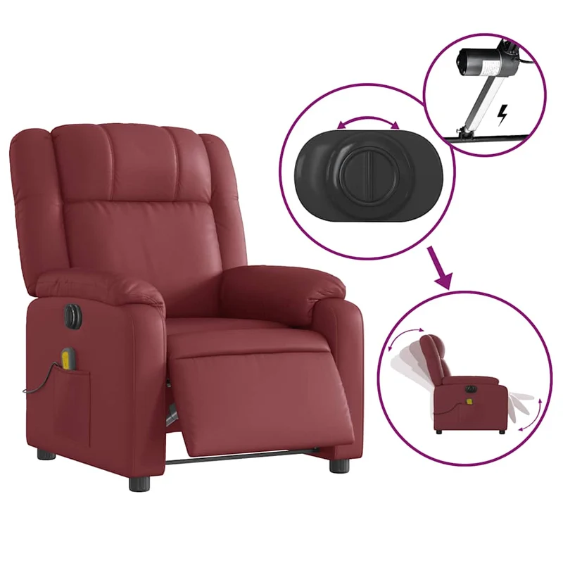 Fauteuil de relaxation TV fonction massage inclinable électrique en PVC rouge bordeaux DEC027237