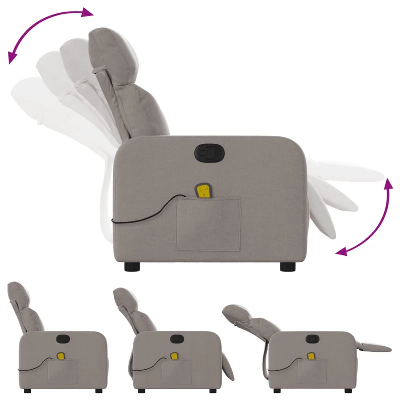 Fauteuil de relaxation TV fonction massage inclinable 6 points de massage en tissu taupe DEC027116