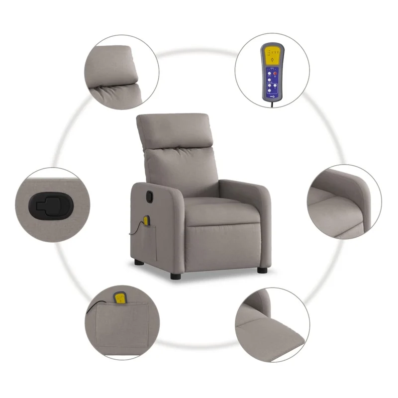 Fauteuil de relaxation TV fonction massage inclinable 6 points de massage en tissu taupe DEC027116