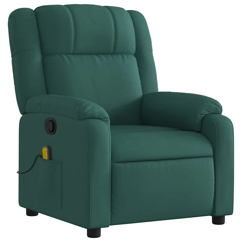 Fauteuil de relaxation TV fonction massage inclinable 6 points de massage en tissu vert foncé DEC027117