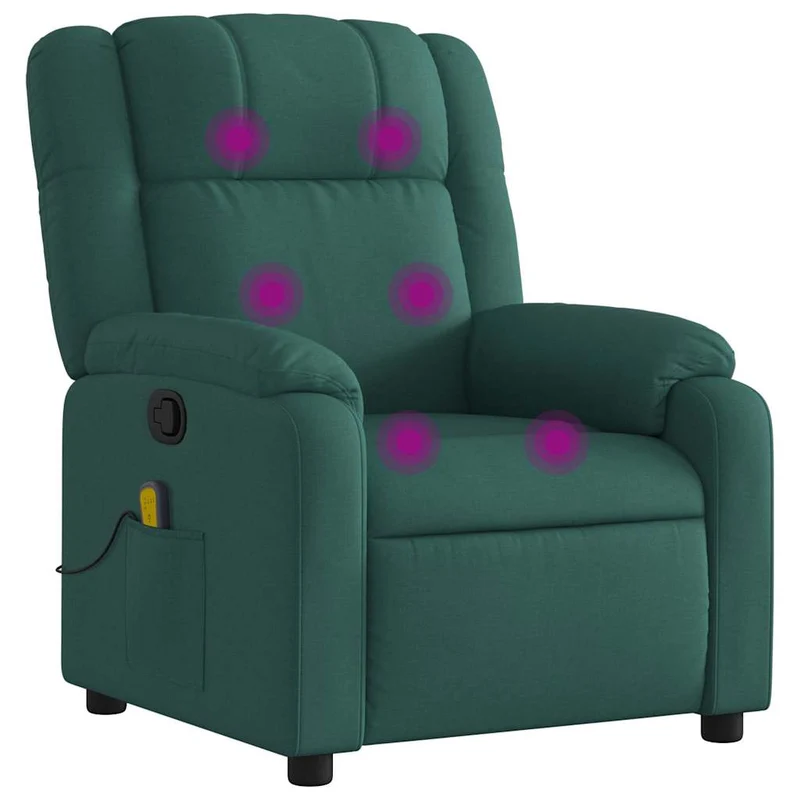 Fauteuil de relaxation TV fonction massage inclinable 6 points de massage en tissu vert foncé DEC027117