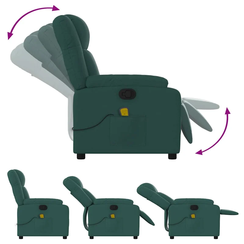 Fauteuil de relaxation TV fonction massage inclinable 6 points de massage en tissu vert foncé DEC027117
