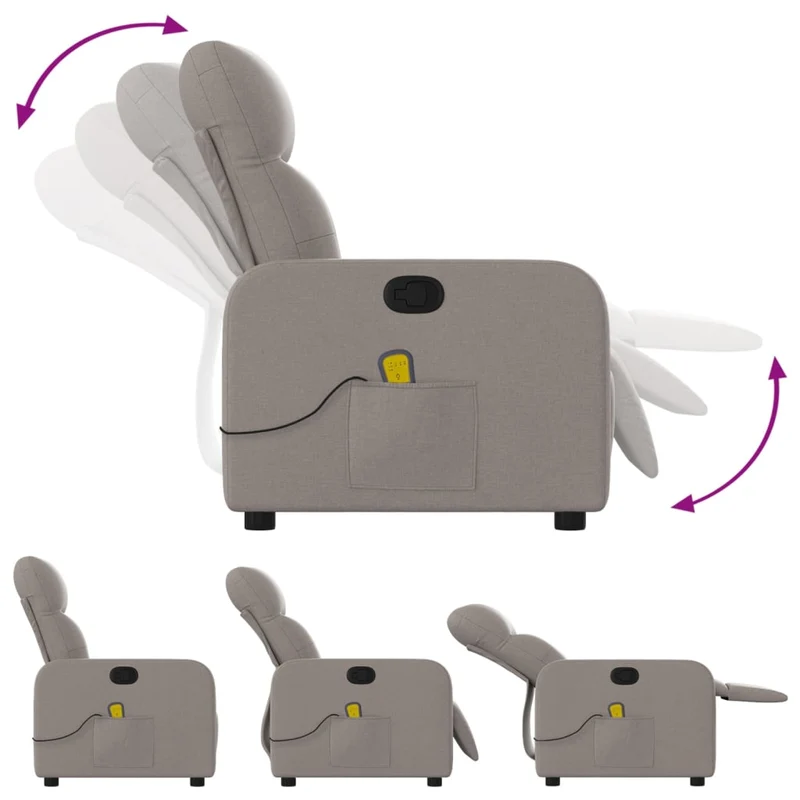 Fauteuil de relaxation TV fonction massage inclinable 6 points de massage en tissu taupe DEC027115