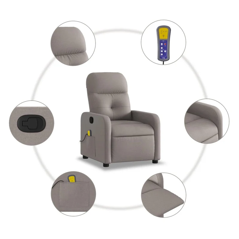 Fauteuil de relaxation TV fonction massage inclinable 6 points de massage en tissu taupe DEC027115