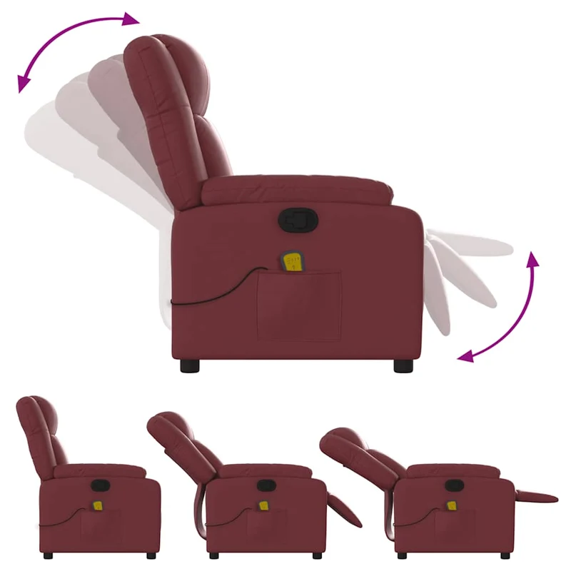 Fauteuil de relaxation TV fonction massage inclinable 6 points de massage en PVC rouge bordeaux DEC027082