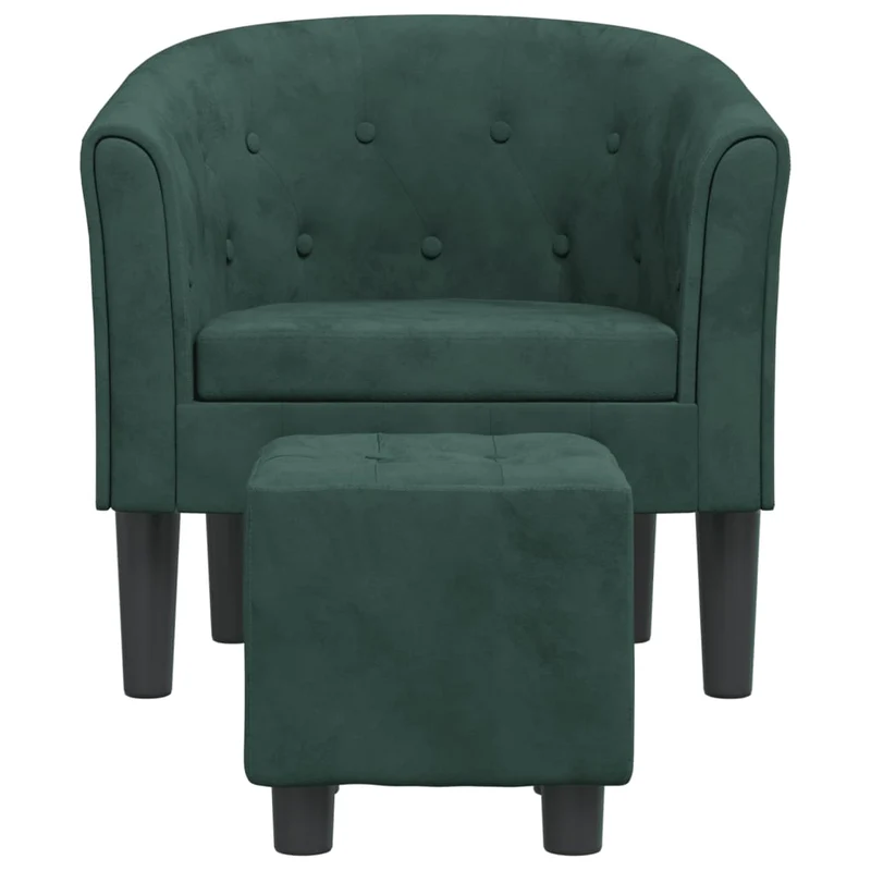 Fauteuil lounge design moderne avec repose-pieds dossier arrondi en velours vert foncé DEC026847