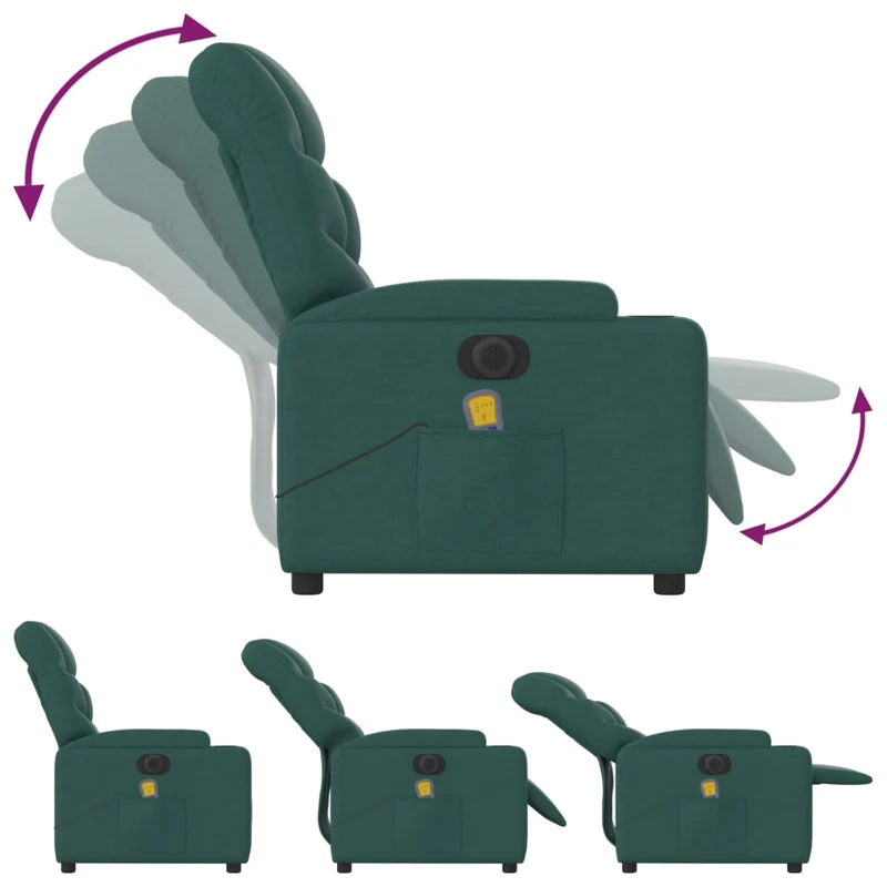 Fauteuil de relaxation TV fonction massage inclinable électrique 6 points de massage en tissu vert foncé DEC027282