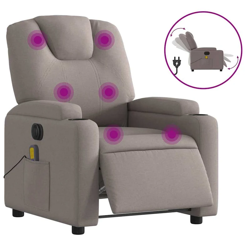 Fauteuil de relaxation TV fonction massage inclinable électrique en tissu taupe DEC027272
