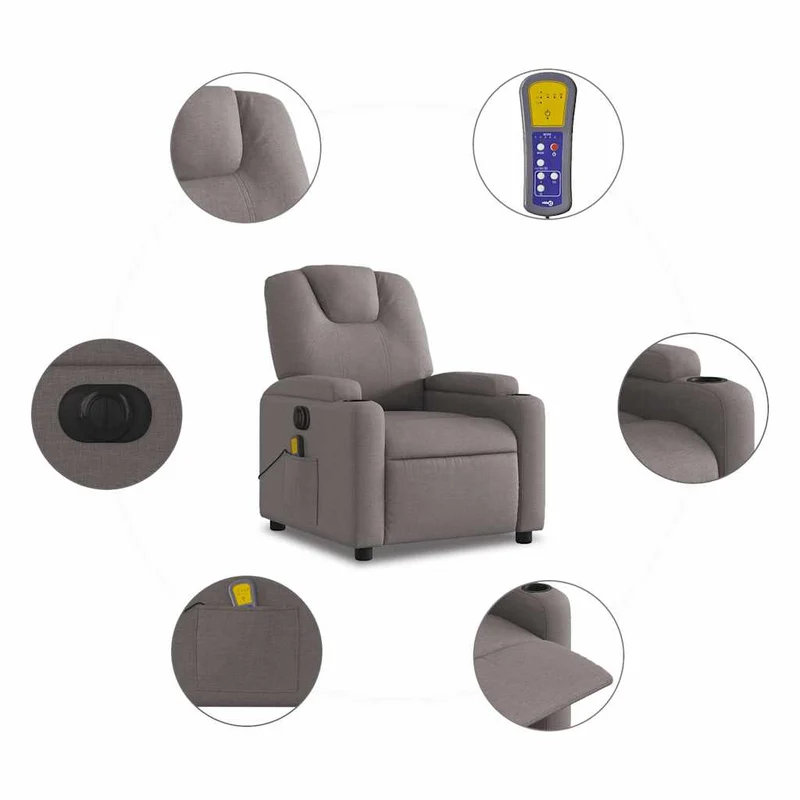 Fauteuil de relaxation TV fonction massage inclinable électrique en tissu taupe DEC027272