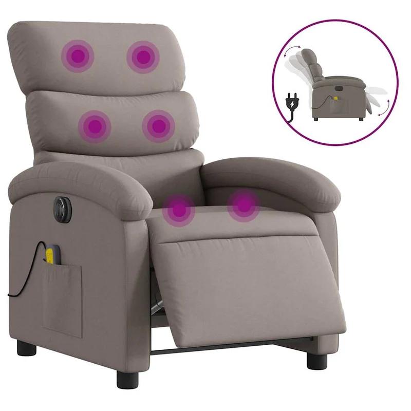 Fauteuil de relaxation TV fonction massage inclinable électrique 6 points de massage en tissu taupe DEC027270