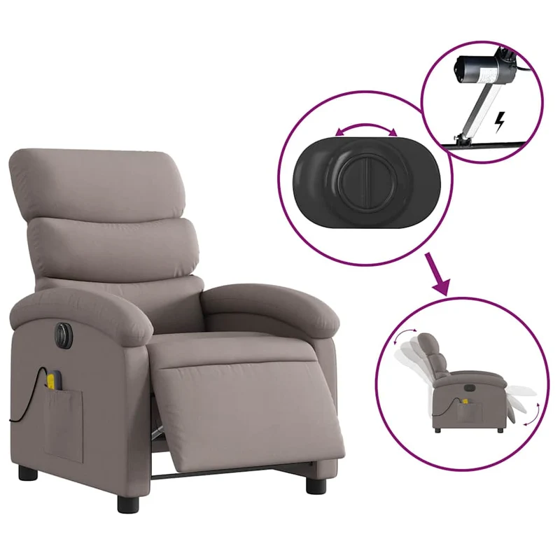 Fauteuil de relaxation TV fonction massage inclinable électrique 6 points de massage en tissu taupe DEC027270