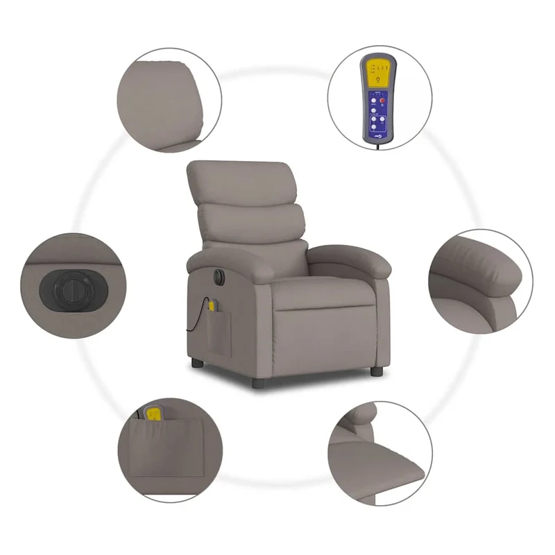 Fauteuil de relaxation TV fonction massage inclinable électrique 6 points de massage en tissu taupe DEC027270