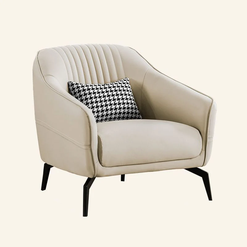 Contemporary Scandinavian Microfiber Leather Wood Sponge Square Streak Accent Chair Footrest For Living Room