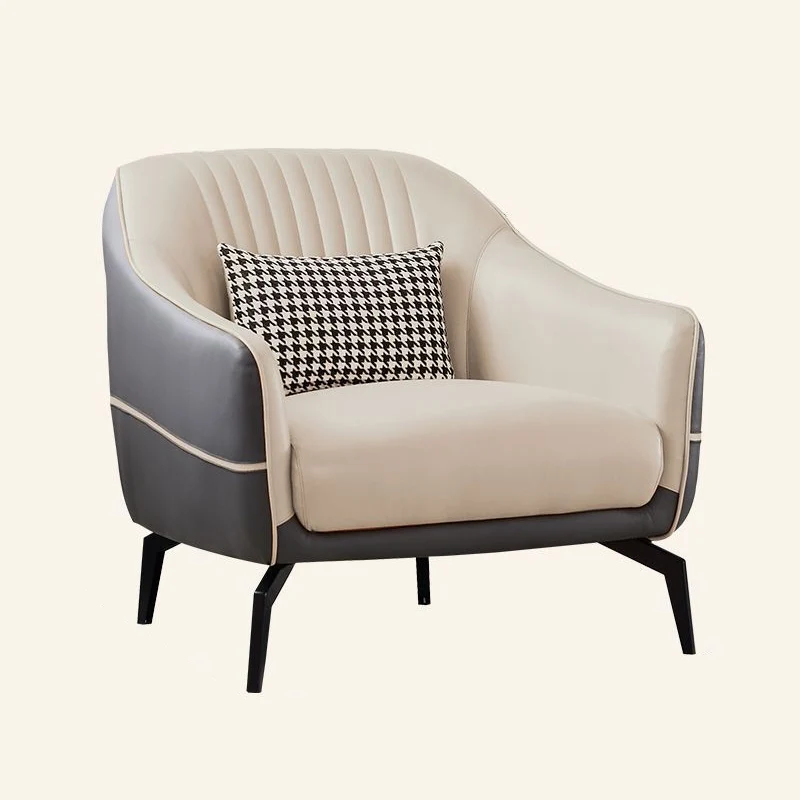 Contemporary Scandinavian Microfiber Leather Wood Sponge Square Streak Accent Chair Footrest For Living Room