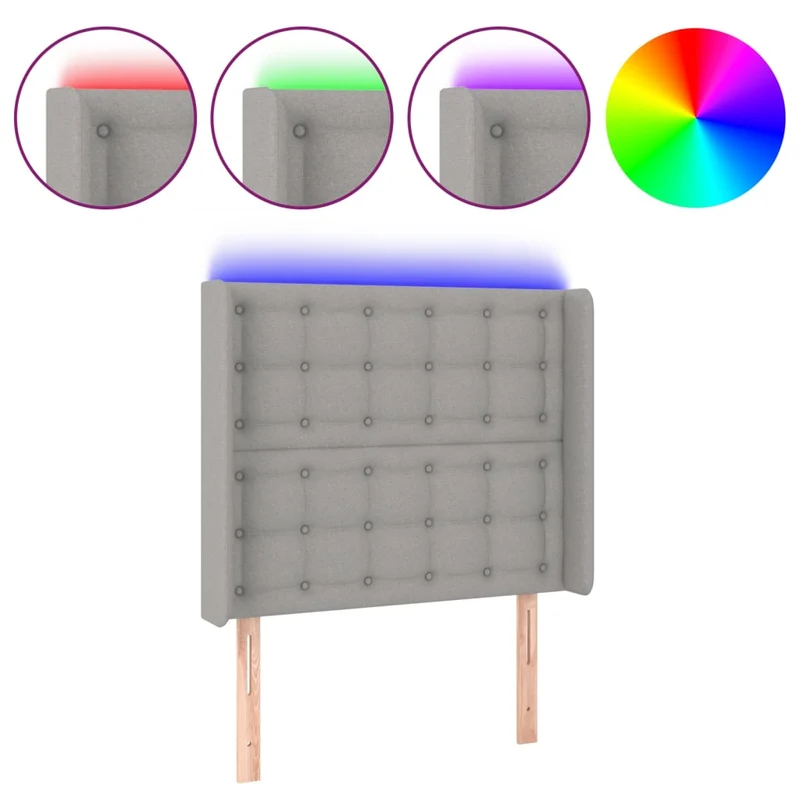 Tête de lit accessoire couchage chambre à coucher meuble à LED capitonné 103 x 16 x 118/128 cm tissu gris clair TDL0201437