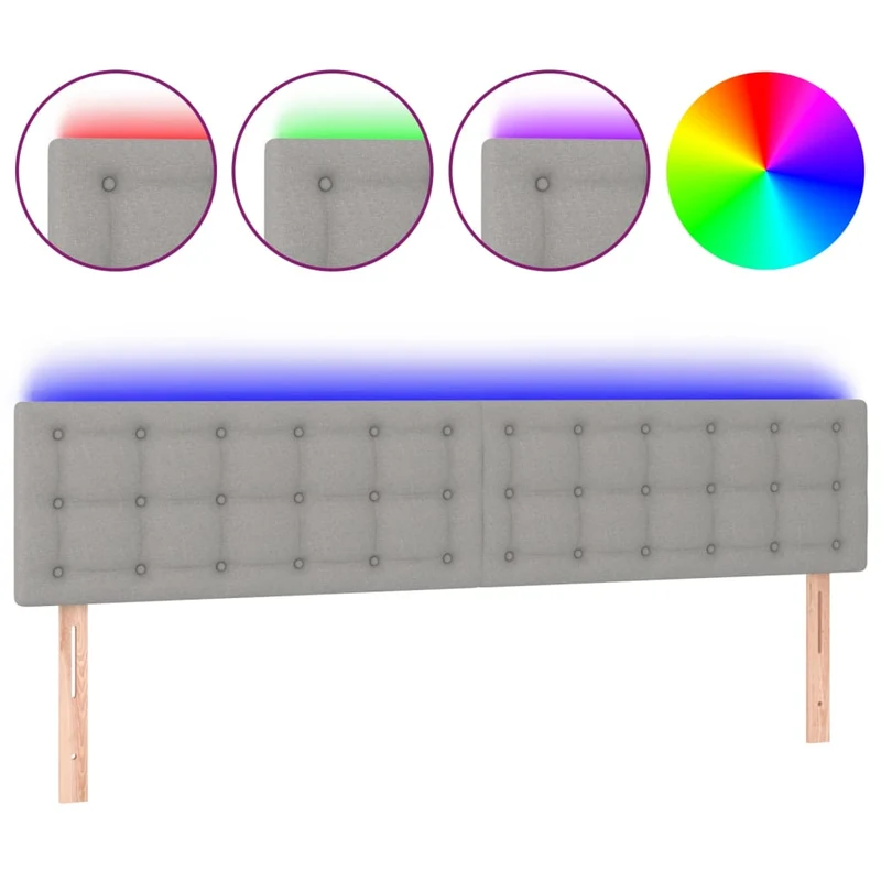 Tête de lit accessoire couchage chambre à coucher meuble à LED capitonné 200 x 5 x 78/88 cm tissu gris clair TDL0201316