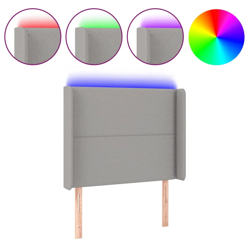 Tête de lit accessoire couchage chambre à coucher meuble à LED 93 x 16 x 118/128 cm tissu gris clair TDL0201227