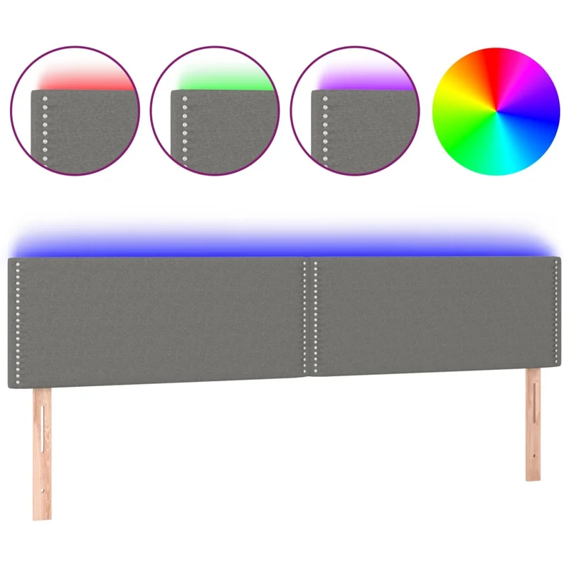 Tête de lit accessoire couchage chambre à coucher meuble à LED 180 x 5 x 78/88 cm tissu gris foncé TDL0201101