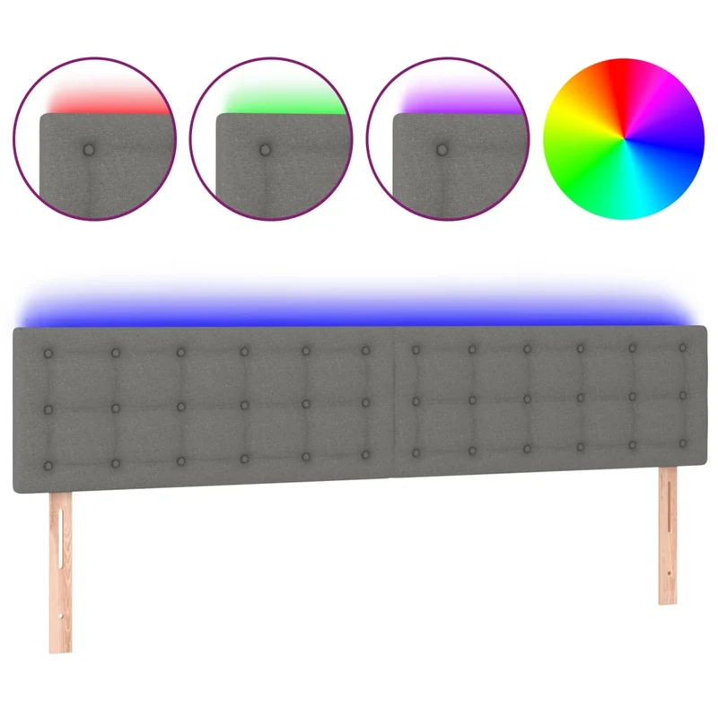 Tête de lit accessoire couchage chambre à coucher meuble à LED capitonné 200 x 5 x 78/88 cm tissu gris foncé TDL0201078