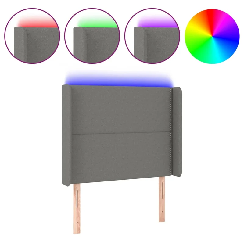 Tête de lit accessoire couchage chambre à coucher meuble à LED 93 x 16 x 118/128 cm tissu gris foncé TDL0200986