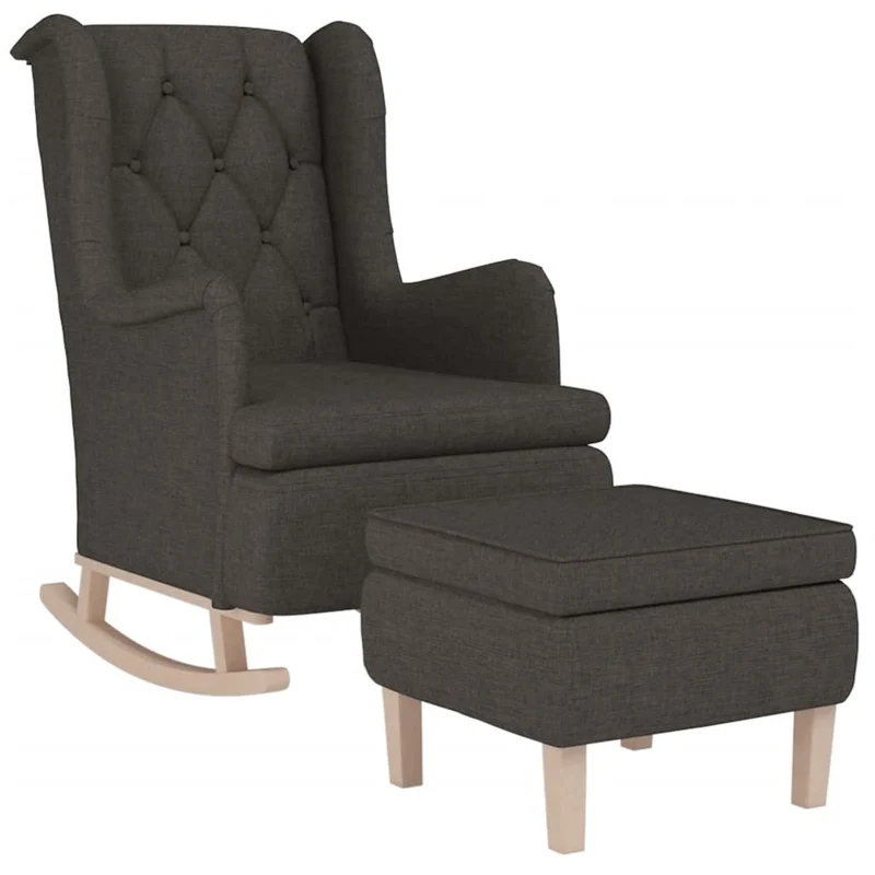 Fauteuil lounge design moderne avec pieds à bascule et repose-pieds en tissu gris foncé DEC026829