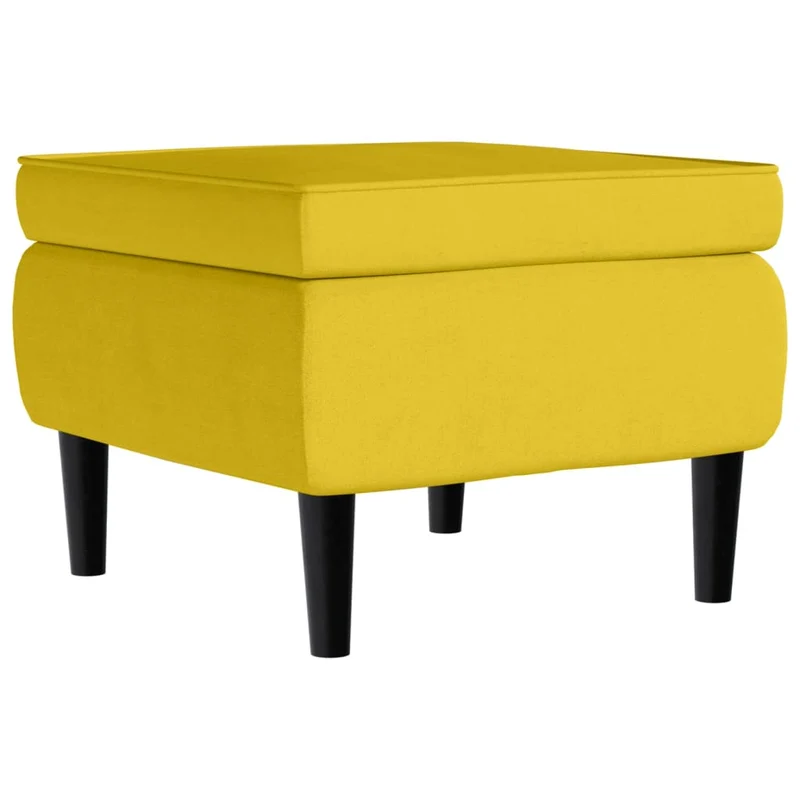 Tabouret assise repose-pieds avec pieds en bois et velours jaune DEC026308