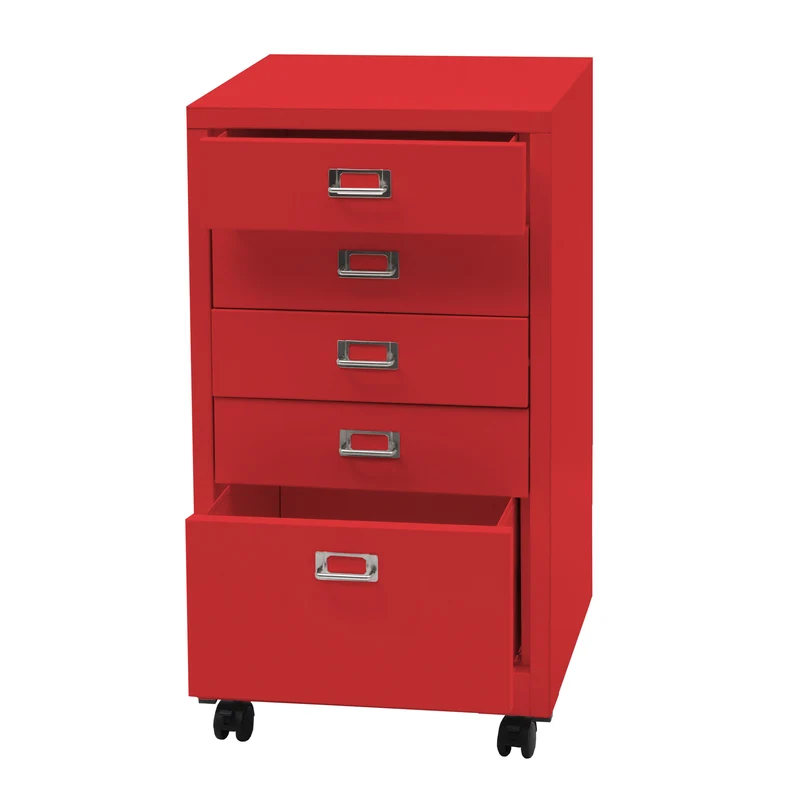 Roll conteneur hwc-l49 armoire à tiroirs armoire en acier classeur métal 75 x 40 x 41 cm 5 tiroirs rouge 04_0008271