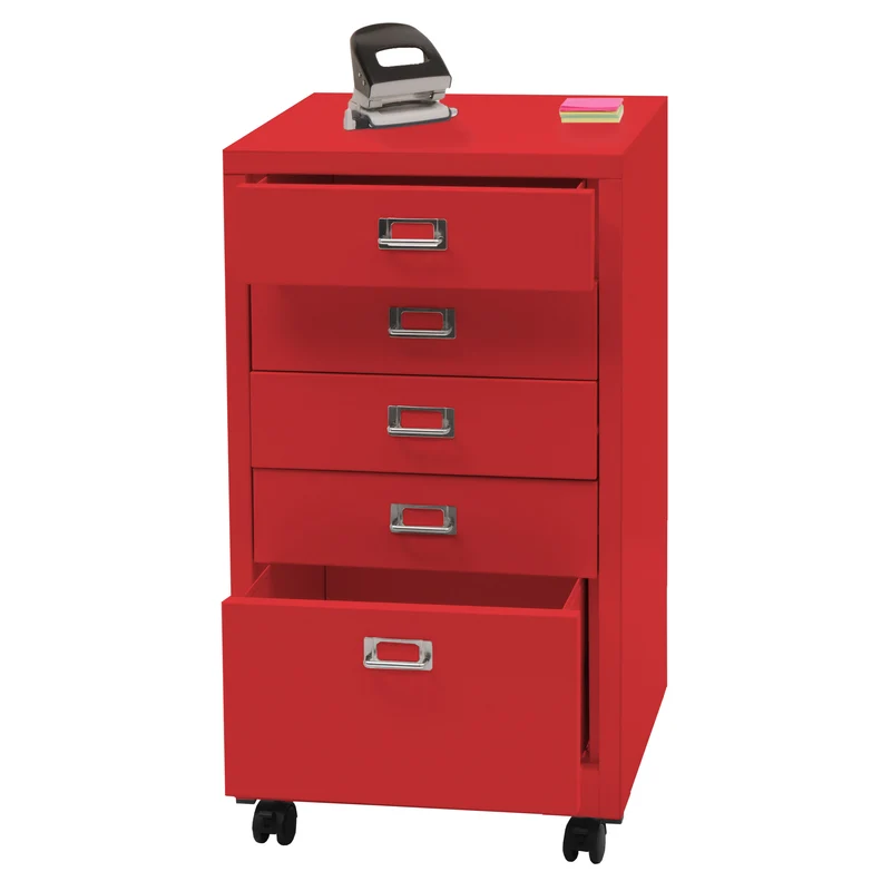 Roll conteneur hwc-l49 armoire à tiroirs armoire en acier classeur métal 75 x 40 x 41 cm 5 tiroirs rouge 04_0008271