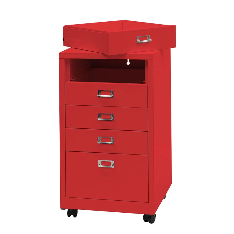 Roll conteneur hwc-l49 armoire à tiroirs armoire en acier classeur métal 75 x 40 x 41 cm 5 tiroirs rouge 04_0008271