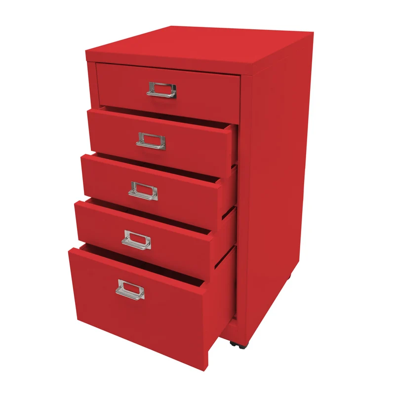 Roll conteneur hwc-l49 armoire à tiroirs armoire en acier classeur métal 75 x 40 x 41 cm 5 tiroirs rouge 04_0008271