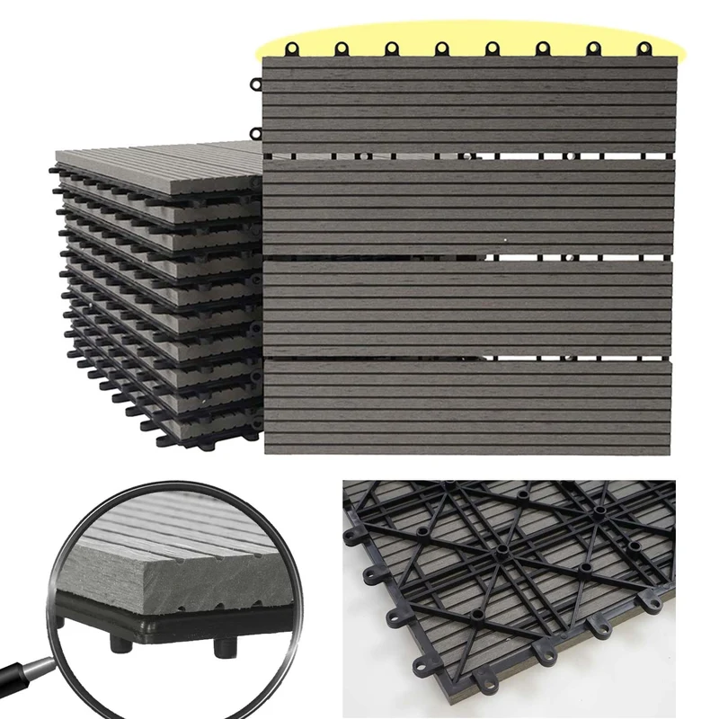 Dalles de terrasse x11 aspect bois en WPC 30x30cm clipsable 1m² balcon jardin extérieur gris 04_0005497