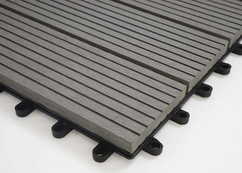 Dalles de terrasse x11 aspect bois en WPC 30x30cm clipsable 1m² balcon jardin extérieur gris 04_0005497