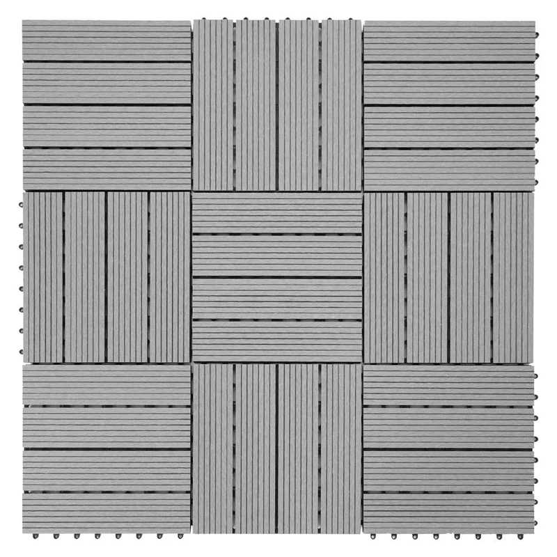 Dalles de terrasse x11 aspect bois en WPC 30x30cm clipsable 1m² balcon jardin extérieur gris 04_0005497