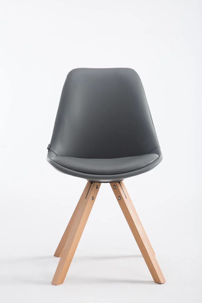 Chaise de cuisine salle à manger scandinave assise en PVC gris 4 pieds en bois forme carré clair 10_0003408